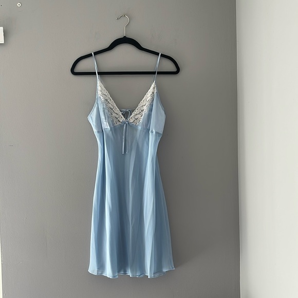 Pastel Blue Sheer Tie-Back Slip Dress Size L - Picture 1 of 7